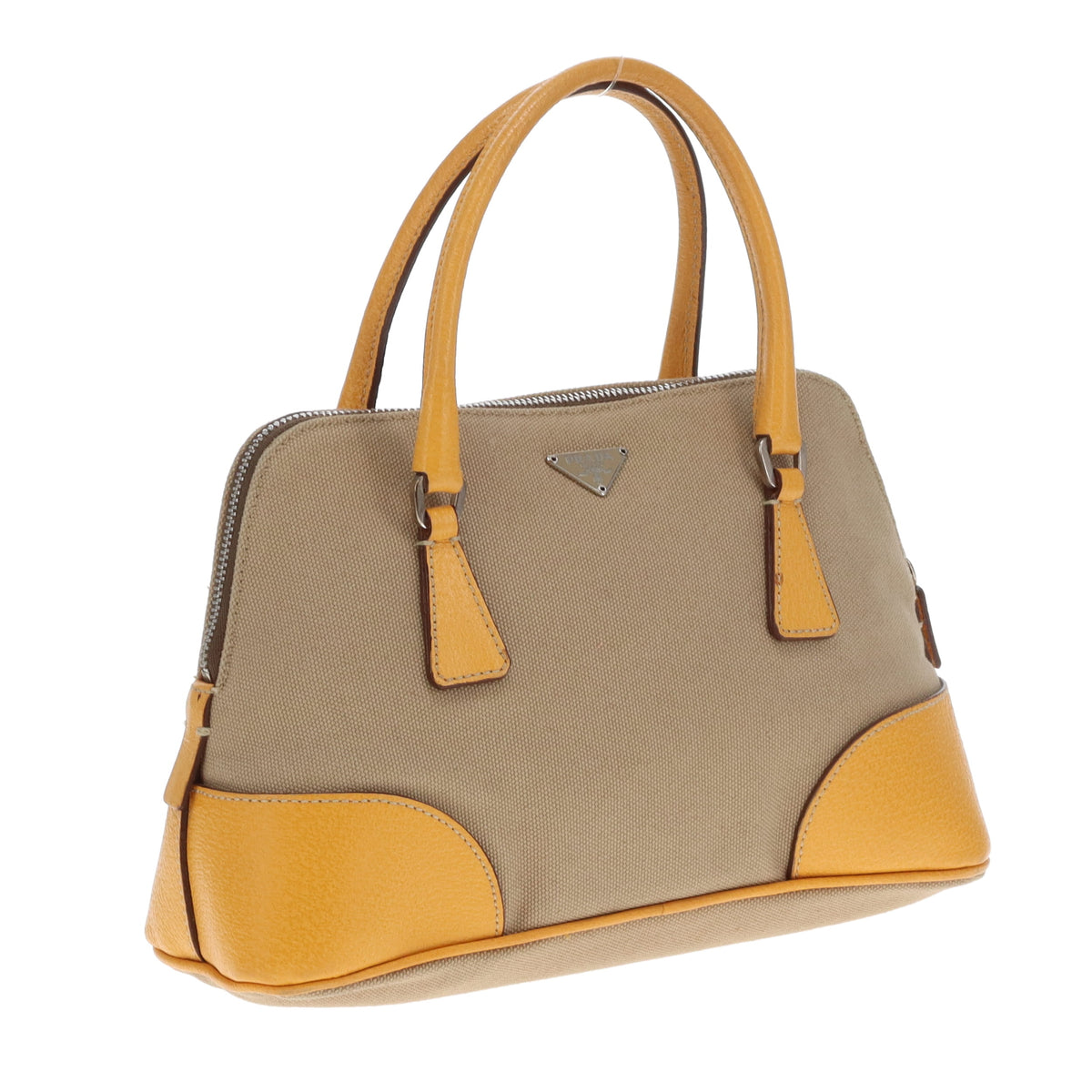 Prada Canvas Dome Bag With Yellow Leather Trims Small