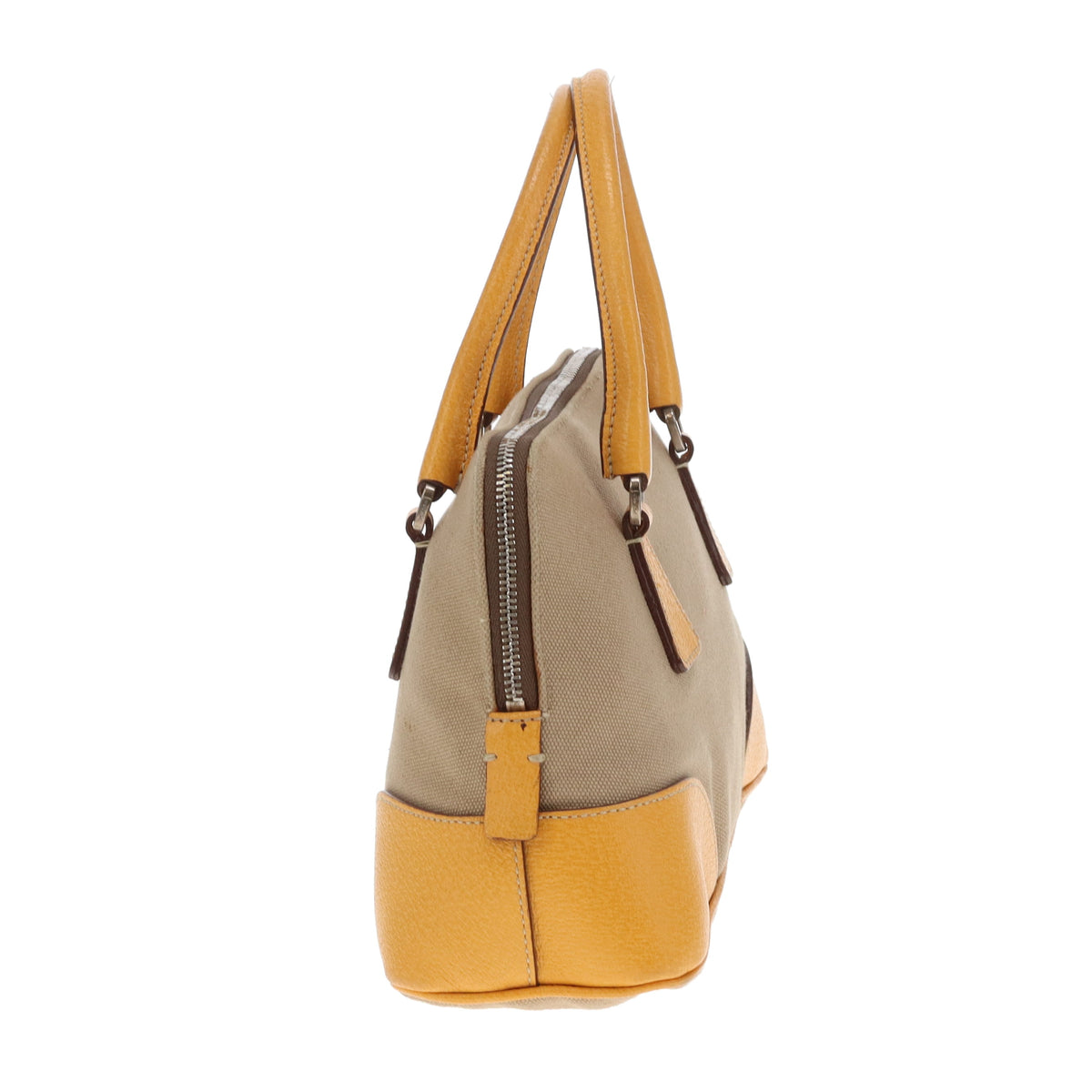 Prada Canvas Dome Bag With Yellow Leather Trims Small