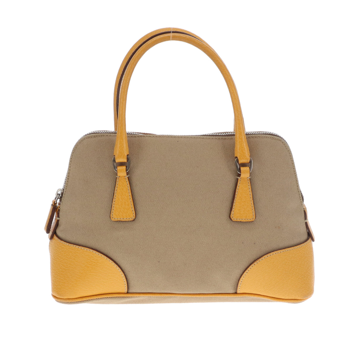 Prada Canvas Dome Bag With Yellow Leather Trims Small