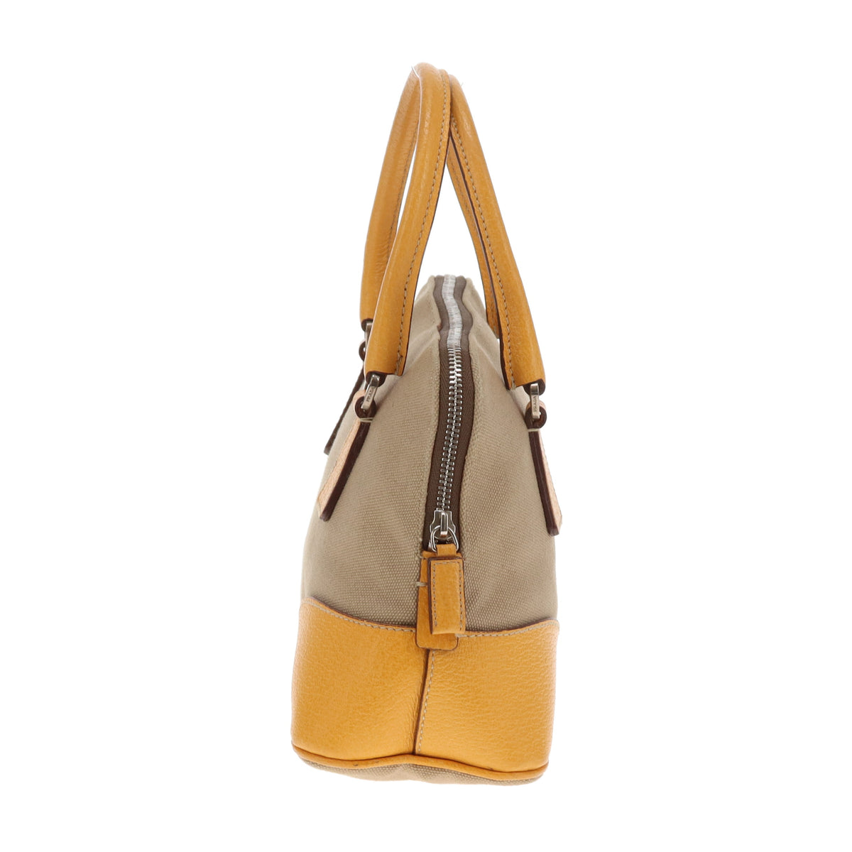 Prada Canvas Dome Bag With Yellow Leather Trims Small