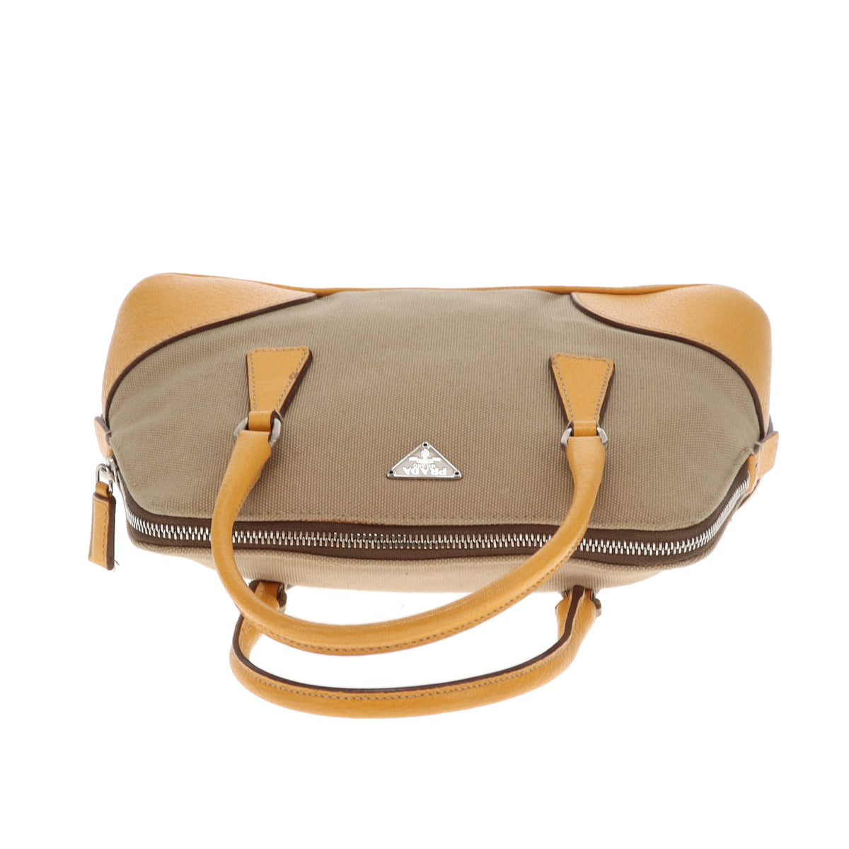 Prada Canvas Dome Bag With Yellow Leather Trims Small