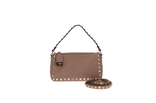 Valentino Small Rockstud Grainy Calfskin Crossbody Bag Pink