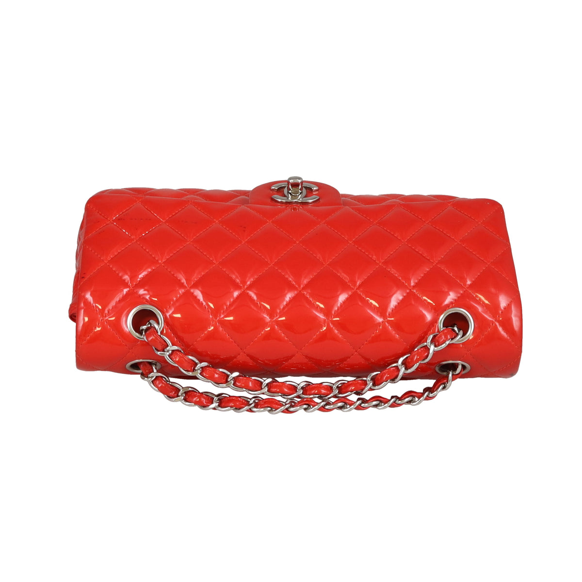 Chanel Classic Double Flap Bag Red Patent Silver HW 2014