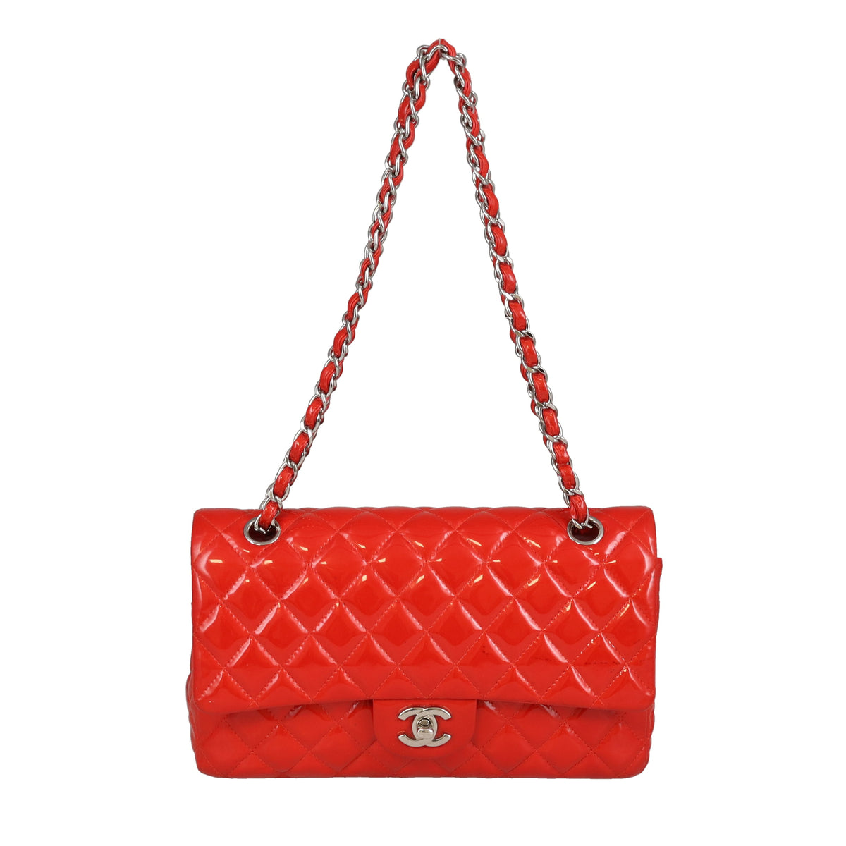 Chanel Classic Double Flap Bag Red Patent Silver HW 2014