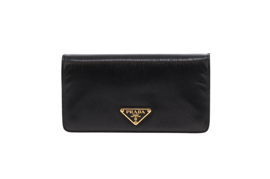 Prada Wallet Black Textured Leather Large