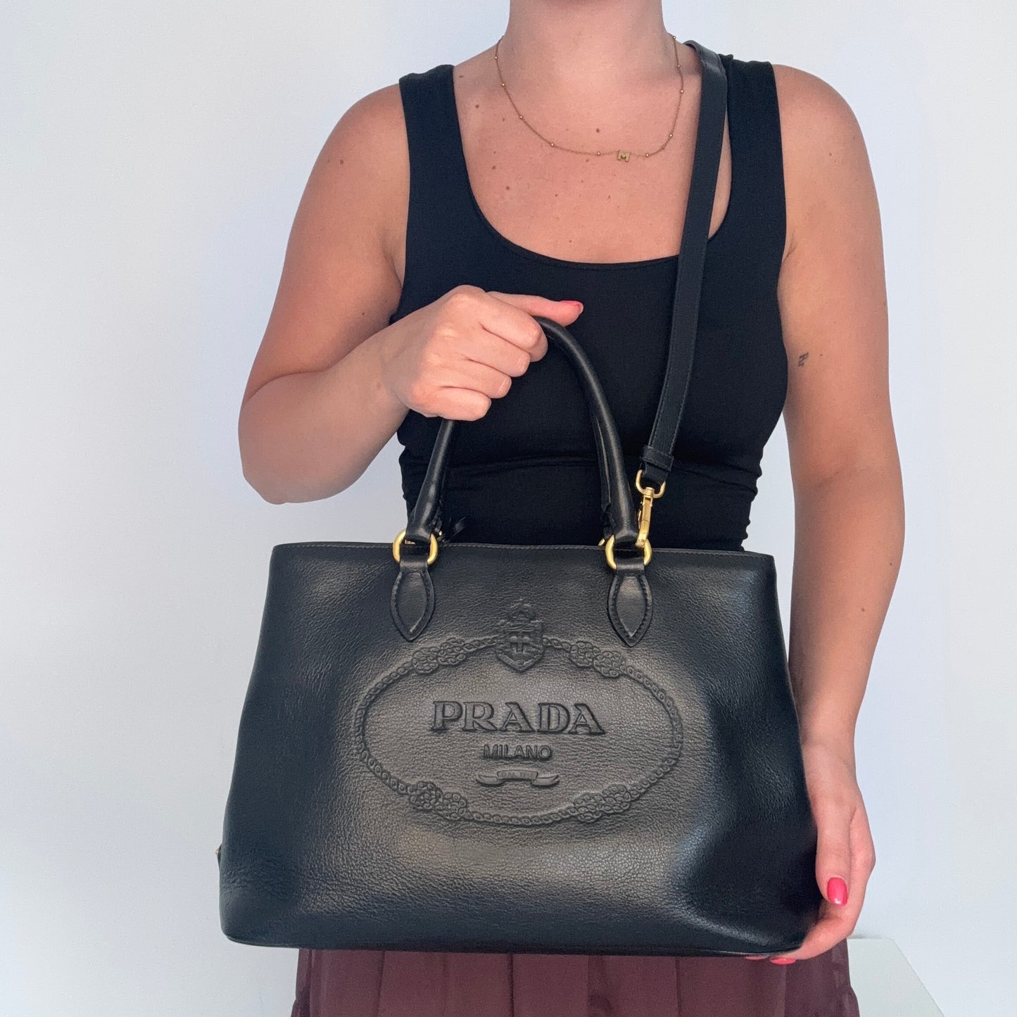 Prada Logo Glace'Calf Tote With Shoulder Strap