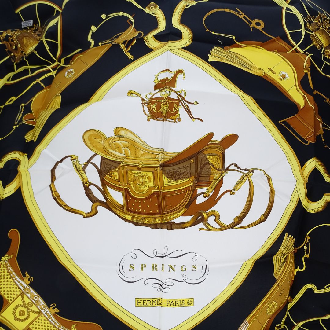 Hermes Springs Scarf 90 Navy/Gold 100% Silk