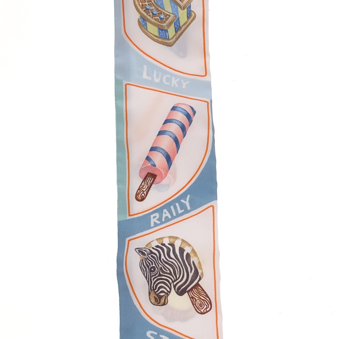 Hermes Twilly Funny Ice Cream Aqua/Orange/Jaune 100% Silk