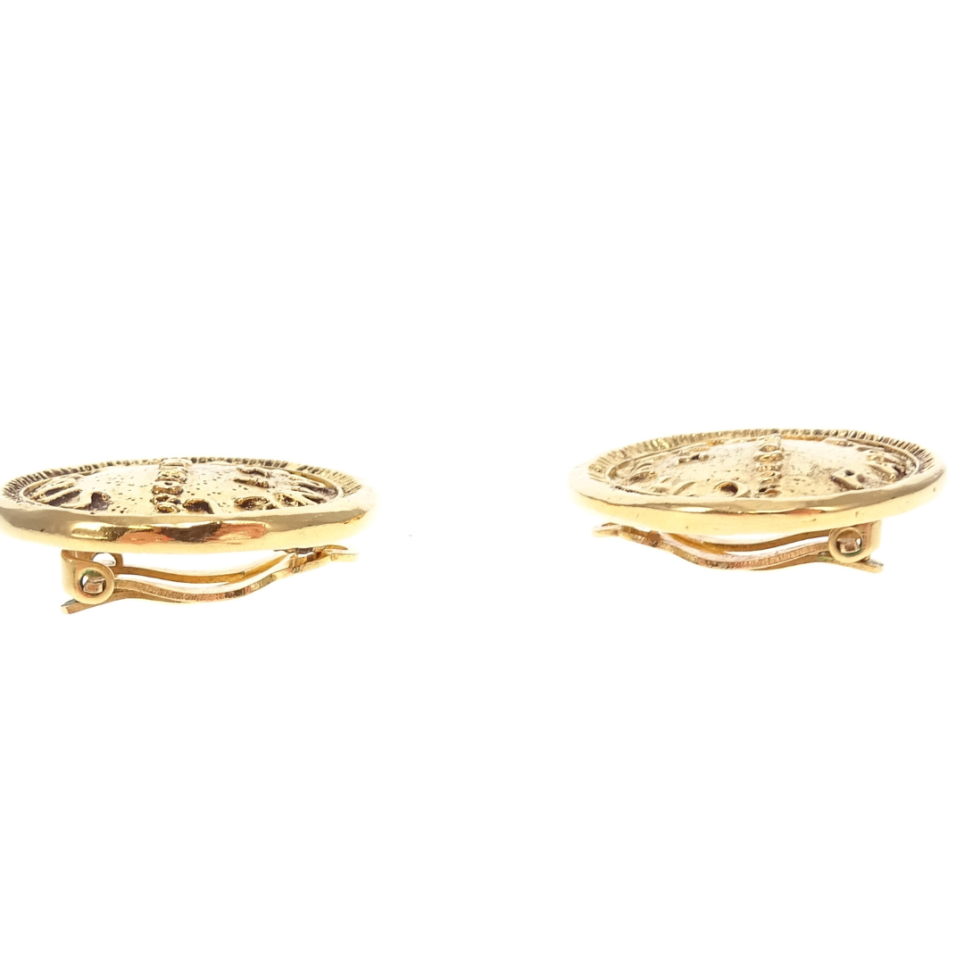 Chanel Vintage Rue Cambon Goldtone Coin Clip On Earrings