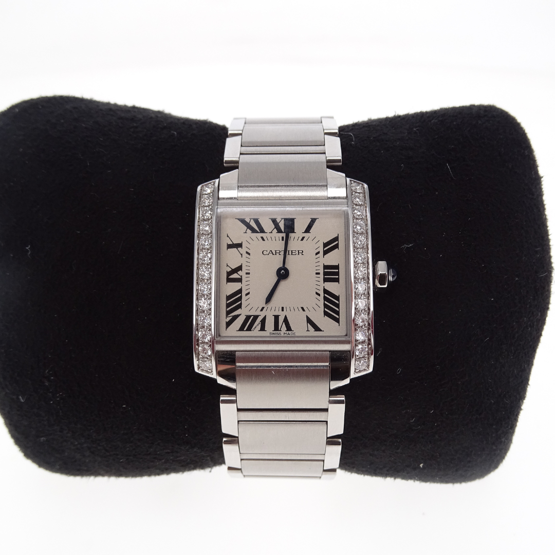 Cartier Tank Watch Medium Model Stainless Steel and Diamond (quartz movement)