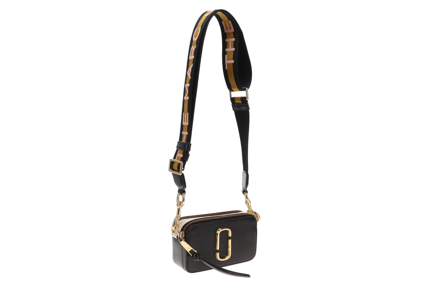 Marc Jacobs The Snapshot Grey & Black With Sparkle Logo Strap