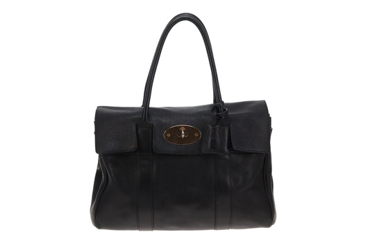 Mulberry Bayswater Black In Grained Leather And Gold Hardware