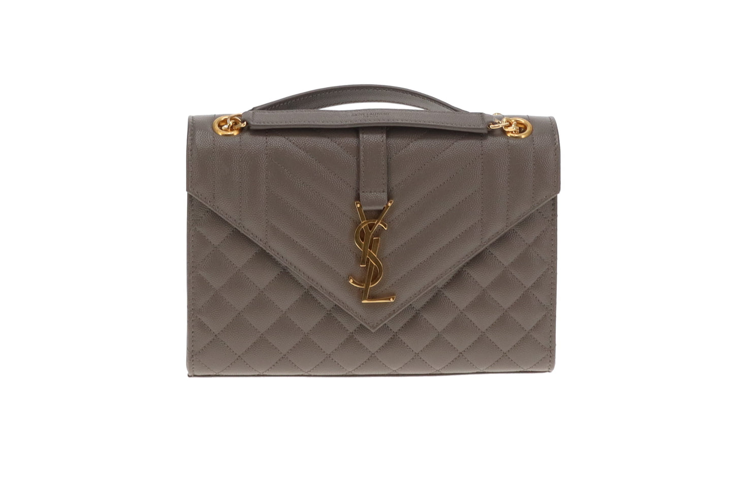 Saint Laurent Envelope Grain De Poudre Medium Grey Bag