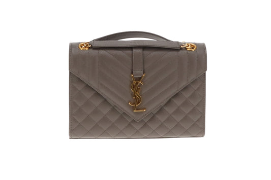Saint Laurent Envelope Grain De Poudre Medium Grey Bag