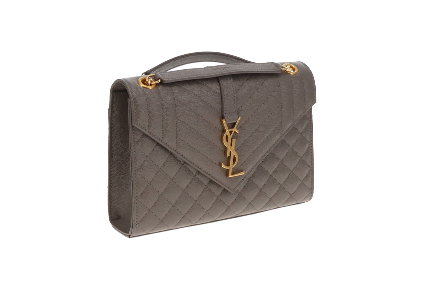 Saint Laurent Envelope Grain De Poudre Medium Grey Bag