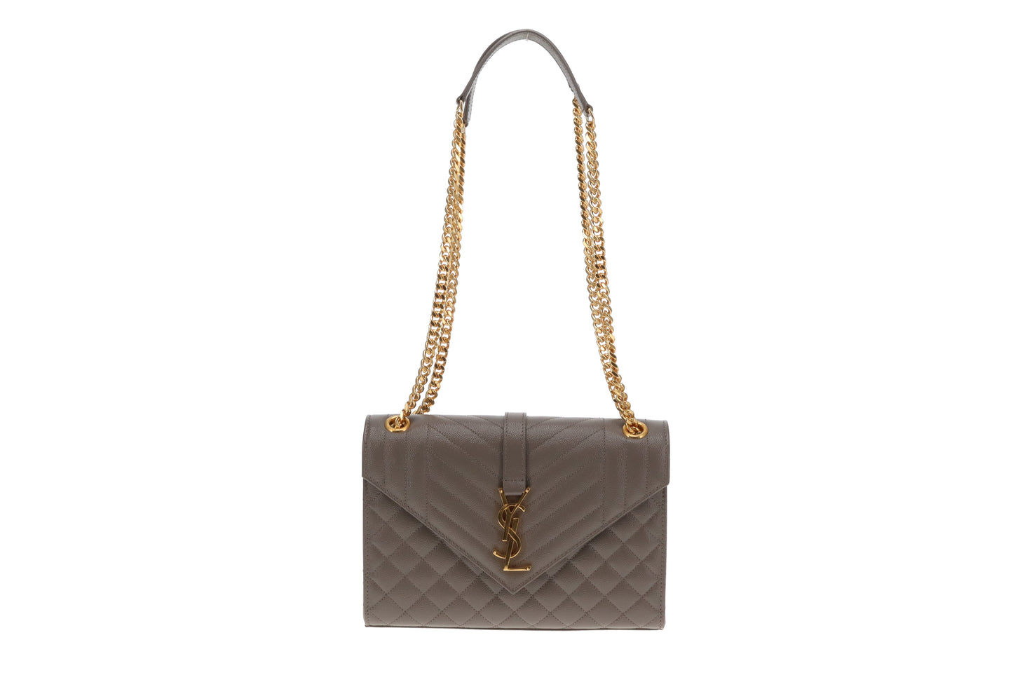 Saint Laurent Envelope Grain De Poudre Medium Grey Bag