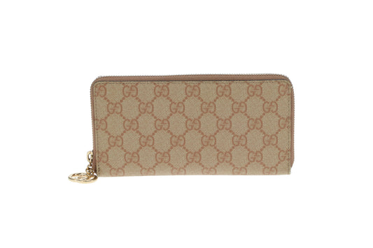 Gucci Pink and Beige GG Supreme Zip Around Long Wallet