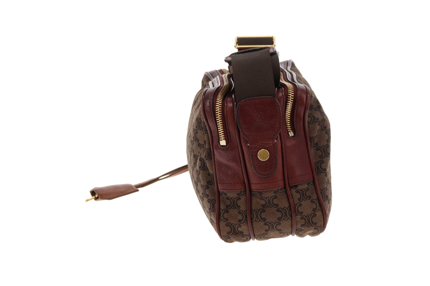 Celine Tri Pocket Vintage Messenger Triomphe Canvas and Burgundy Leather