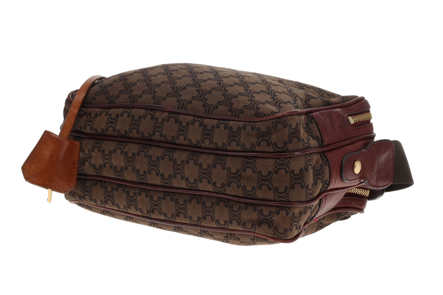 Celine Tri Pocket Vintage Messenger Triomphe Canvas and Burgundy Leather