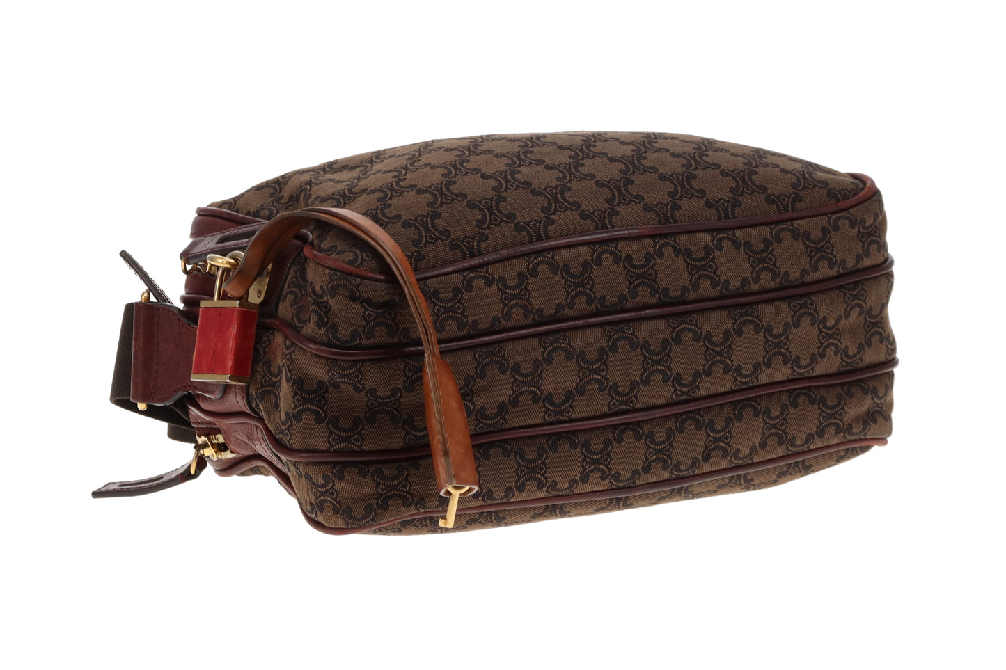 Celine Tri Pocket Vintage Messenger Triomphe Canvas and Burgundy Leather