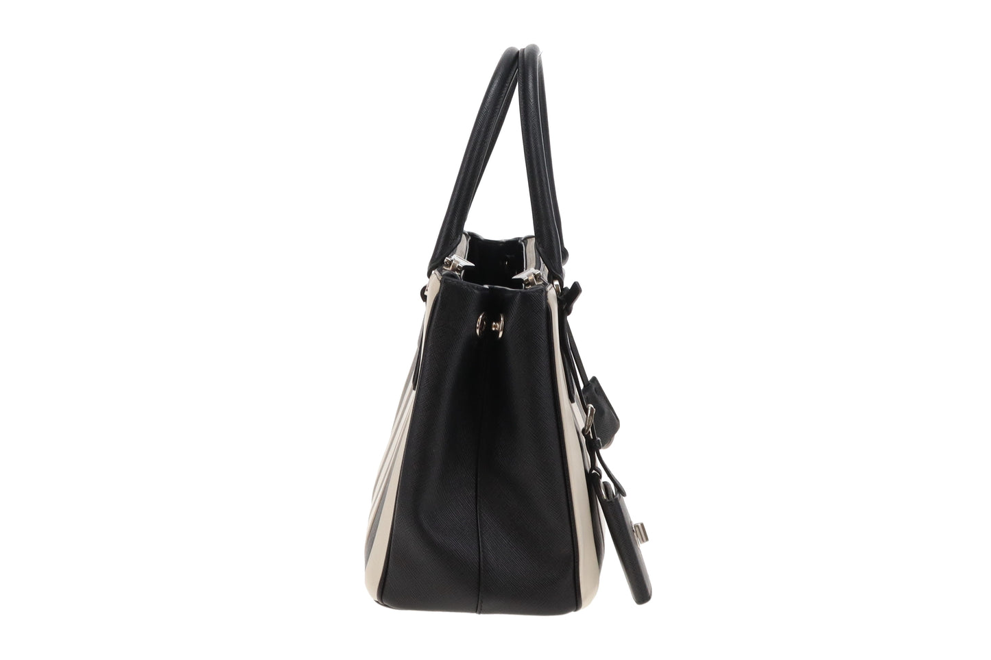 Prada Galleria Double Zip Black and White Stripe Saffiano and Calfskin