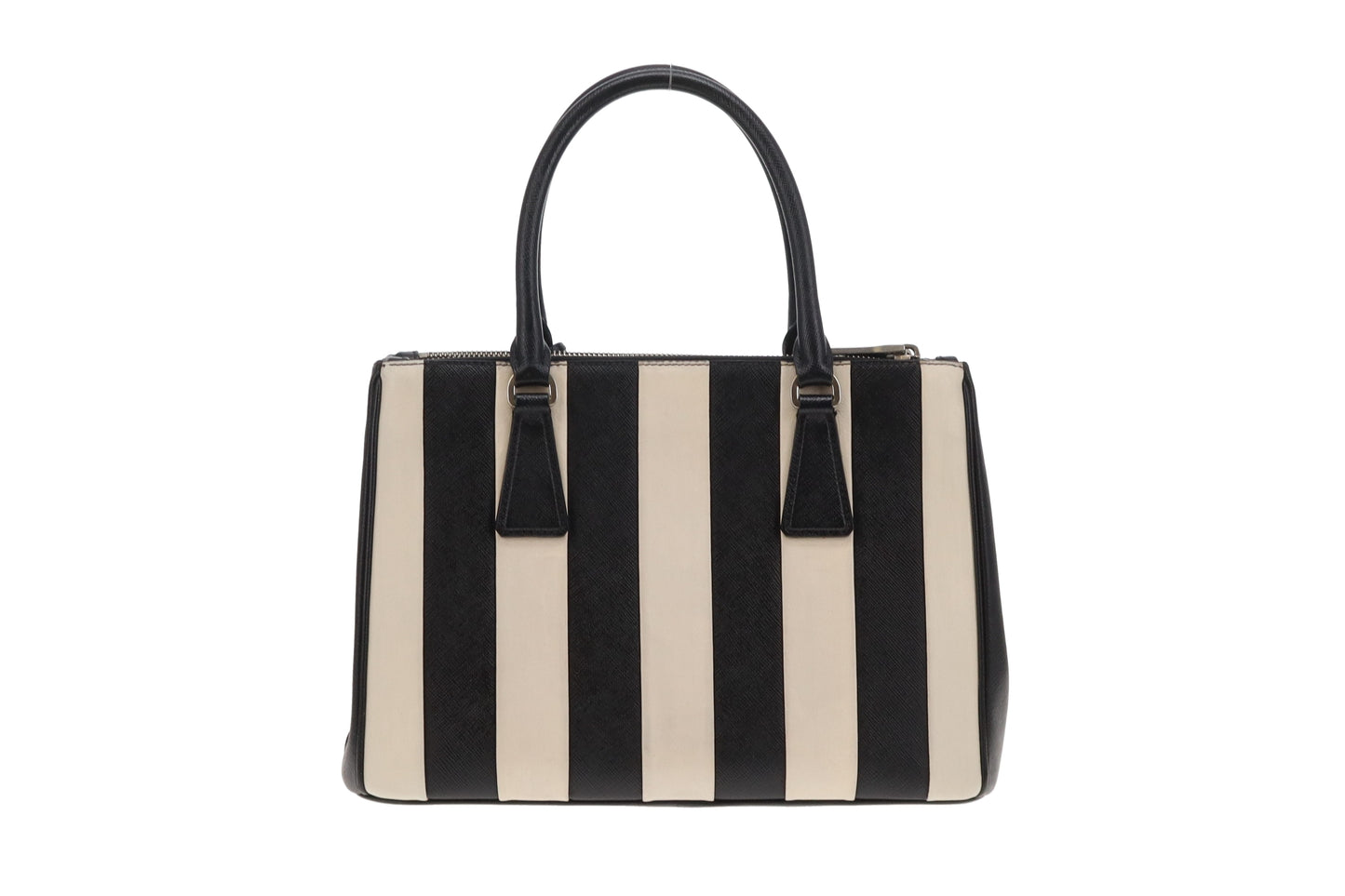 Prada Galleria Double Zip Black and White Stripe Saffiano and Calfskin
