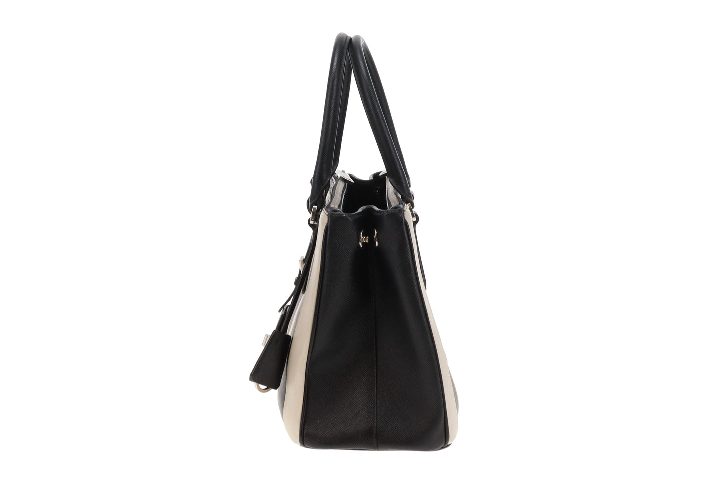Prada Galleria Double Zip Black and White Stripe Saffiano and Calfskin