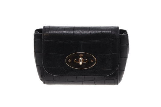 Mulberry Black Croc Embossed Leather Mini Lily Bag