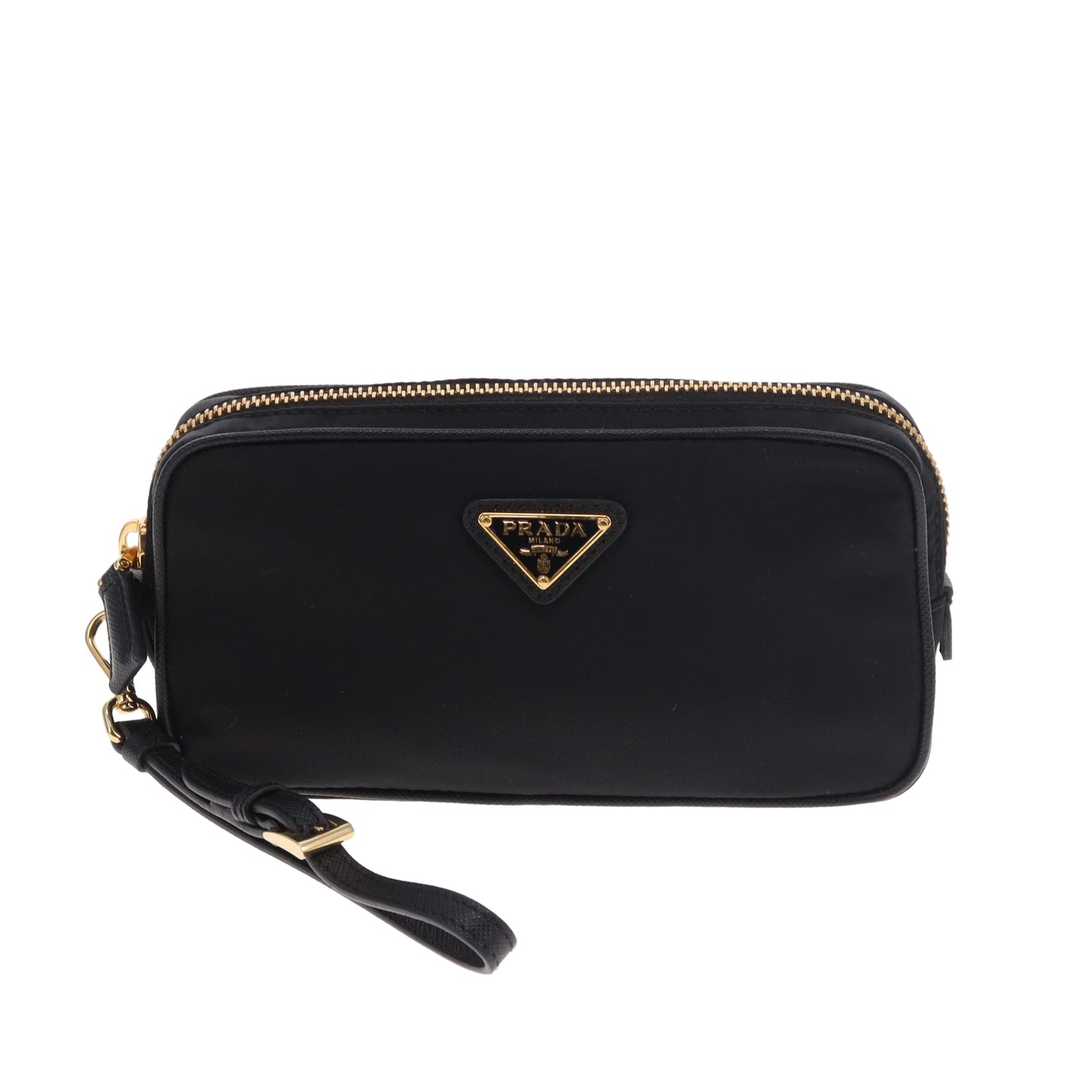 Prada Small Pouch Wristlet Black Nylon and Saffiano