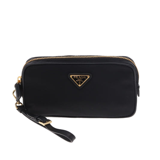 Prada Small Pouch Wristlet Black Nylon and Saffiano
