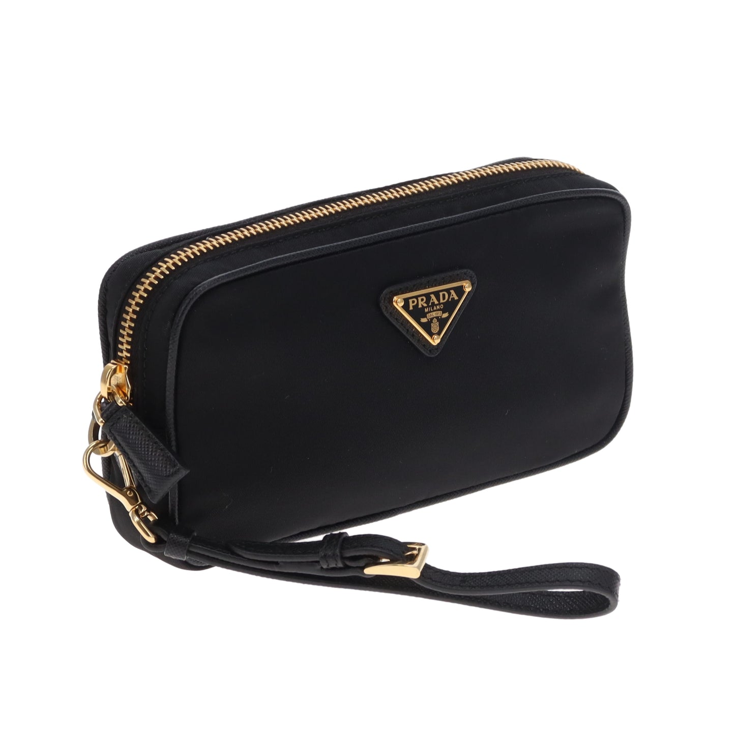Prada Small Pouch Wristlet Black Nylon and Saffiano