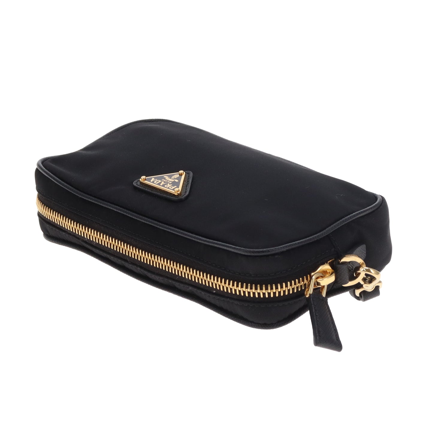 Prada Small Pouch Wristlet Black Nylon and Saffiano