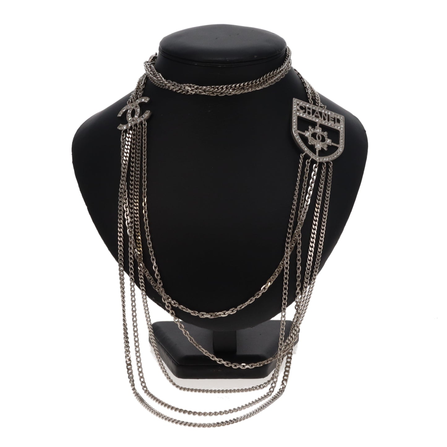 Chanel 2017 Multi-Chain CC Crest Shield Medallion Necklace  Silvertone 2017