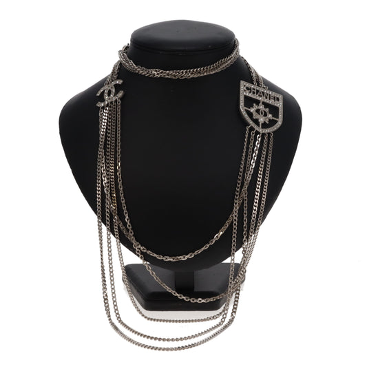 Chanel 2017 Multi-Chain CC Crest Shield Medallion Necklace  Silvertone 2017