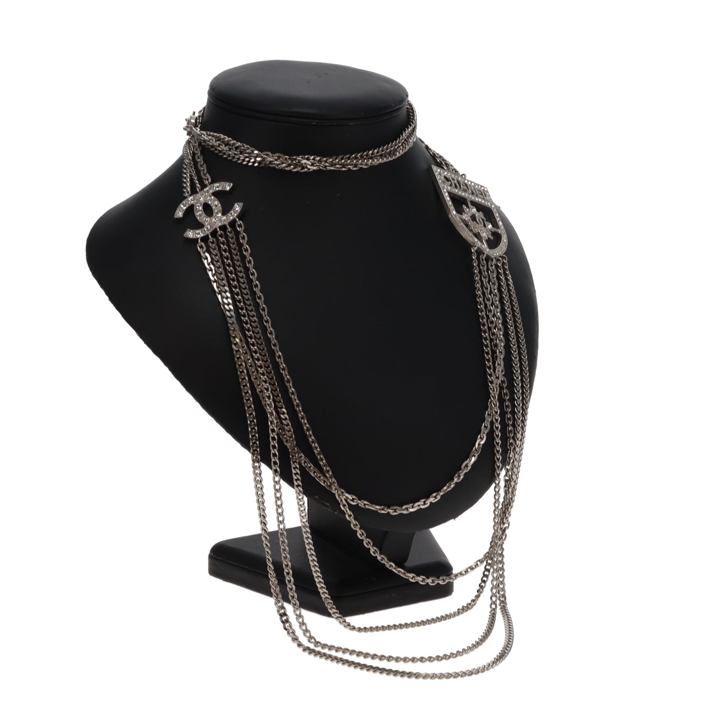 Chanel 2017 Multi-Chain CC Crest Shield Medallion Necklace  Silvertone 2017