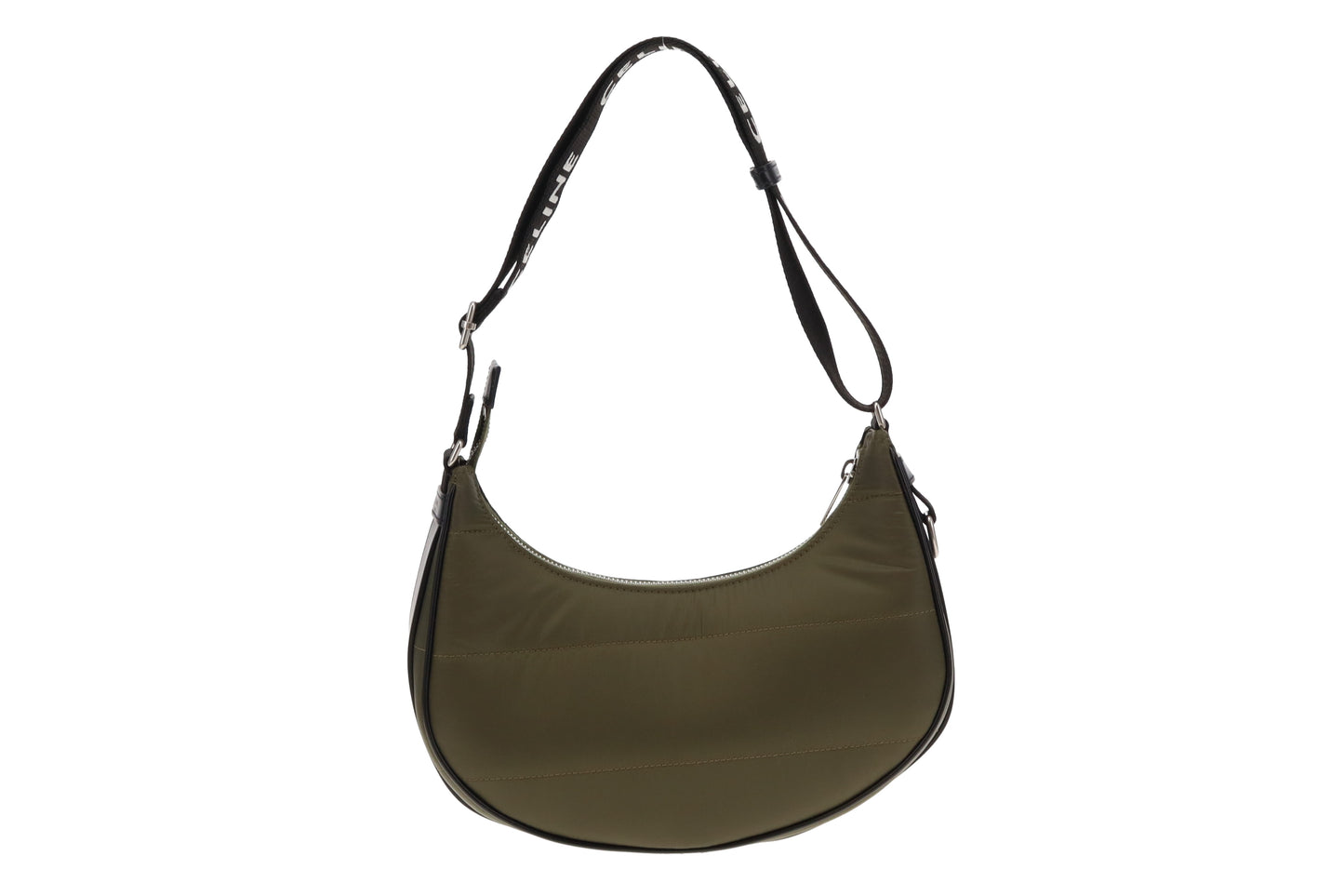 Celine Khaki Nylon Ava Shoulder Bag with Logo Strap