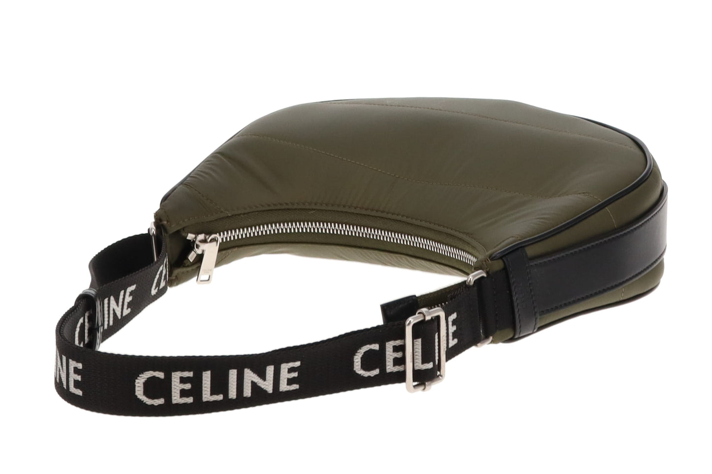 Celine Khaki Nylon Ava Shoulder Bag with Logo Strap