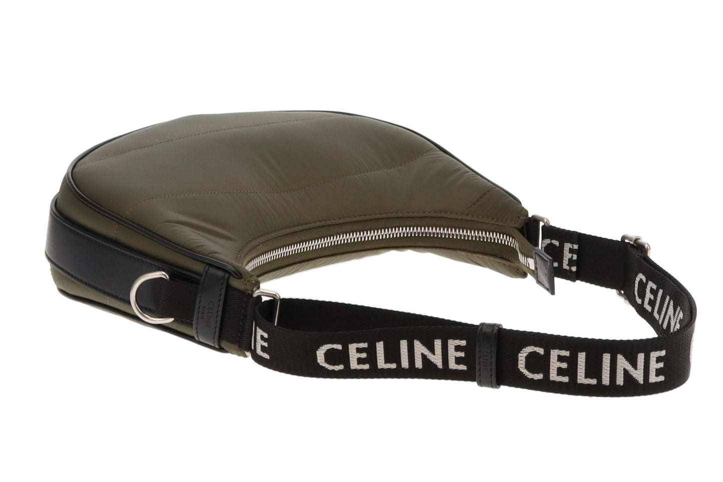 Celine Khaki Nylon Ava Shoulder Bag with Logo Strap
