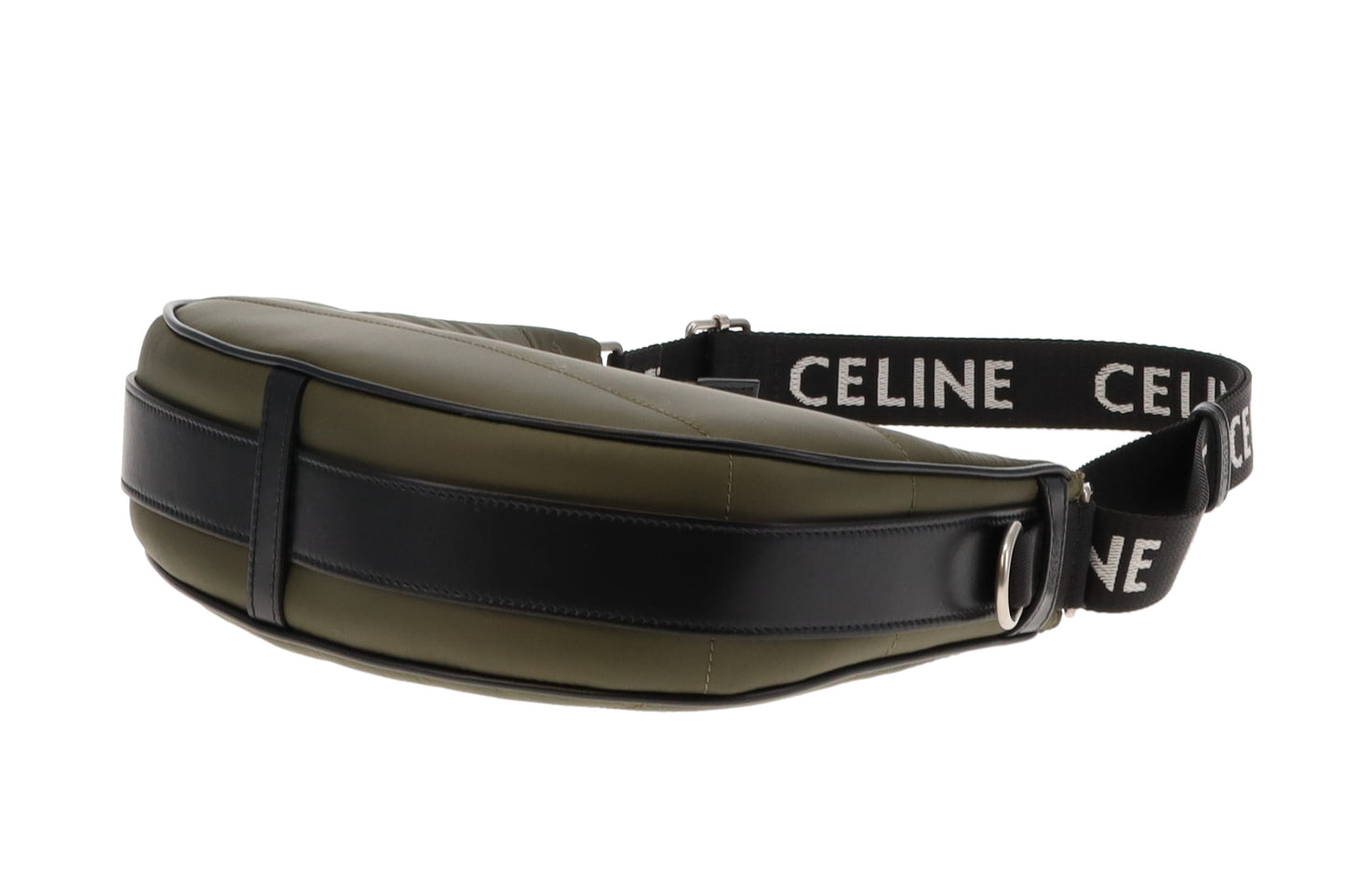 Celine Khaki Nylon Ava Shoulder Bag with Logo Strap