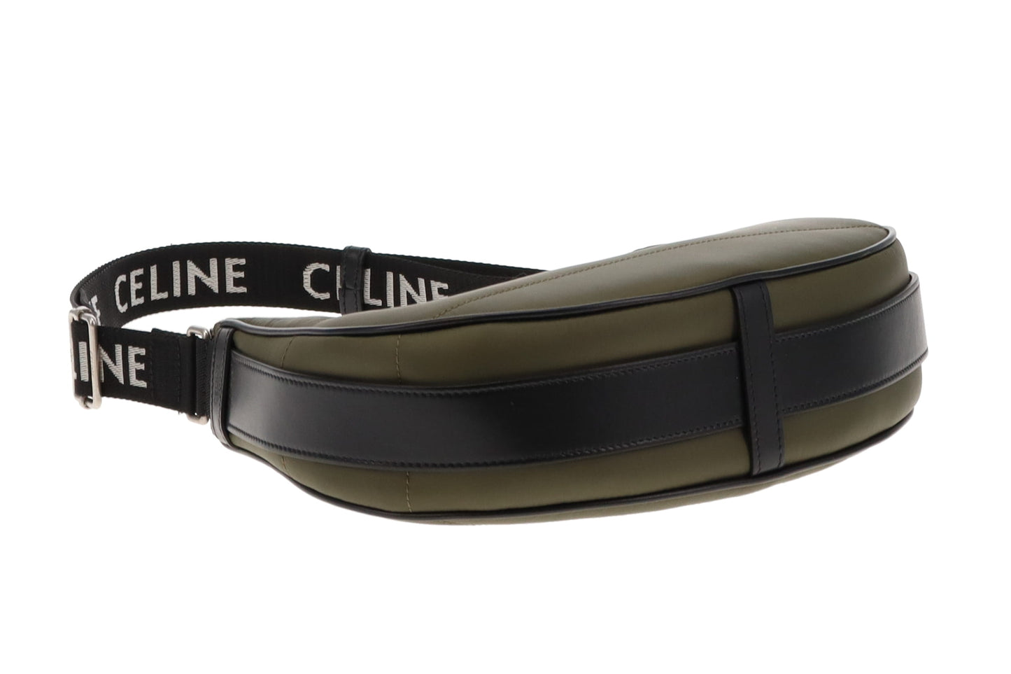 Celine Khaki Nylon Ava Shoulder Bag with Logo Strap