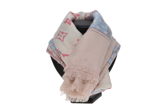 Louis Vuitton Lets Go Monogram Shawl Pink/Blue Silk and Wool