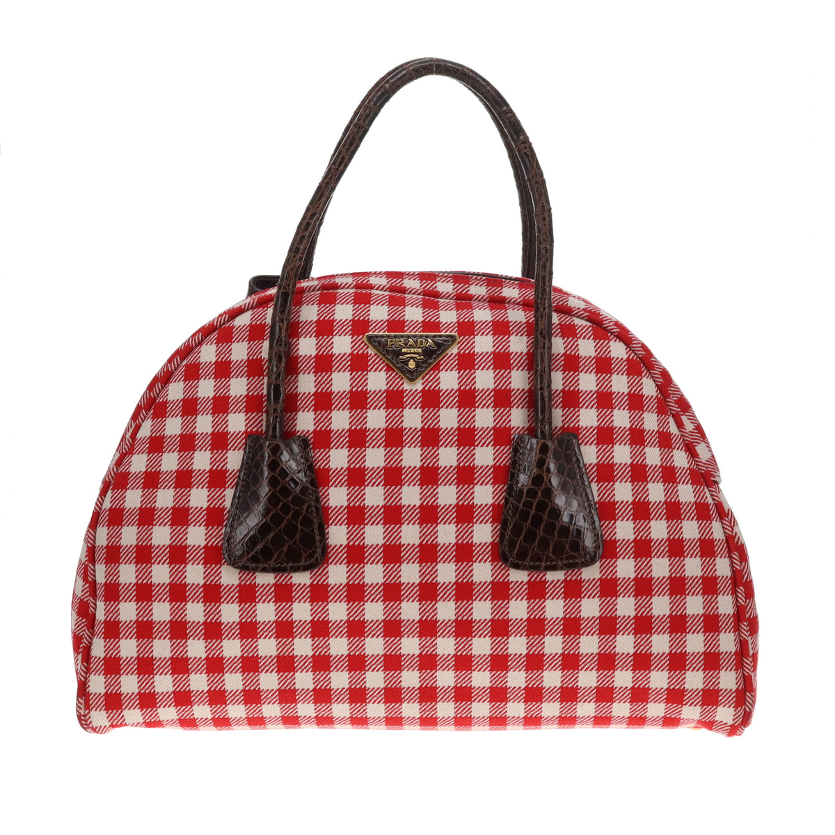 Prada Dome Large Bag Red/White Check with Caymen Trims
