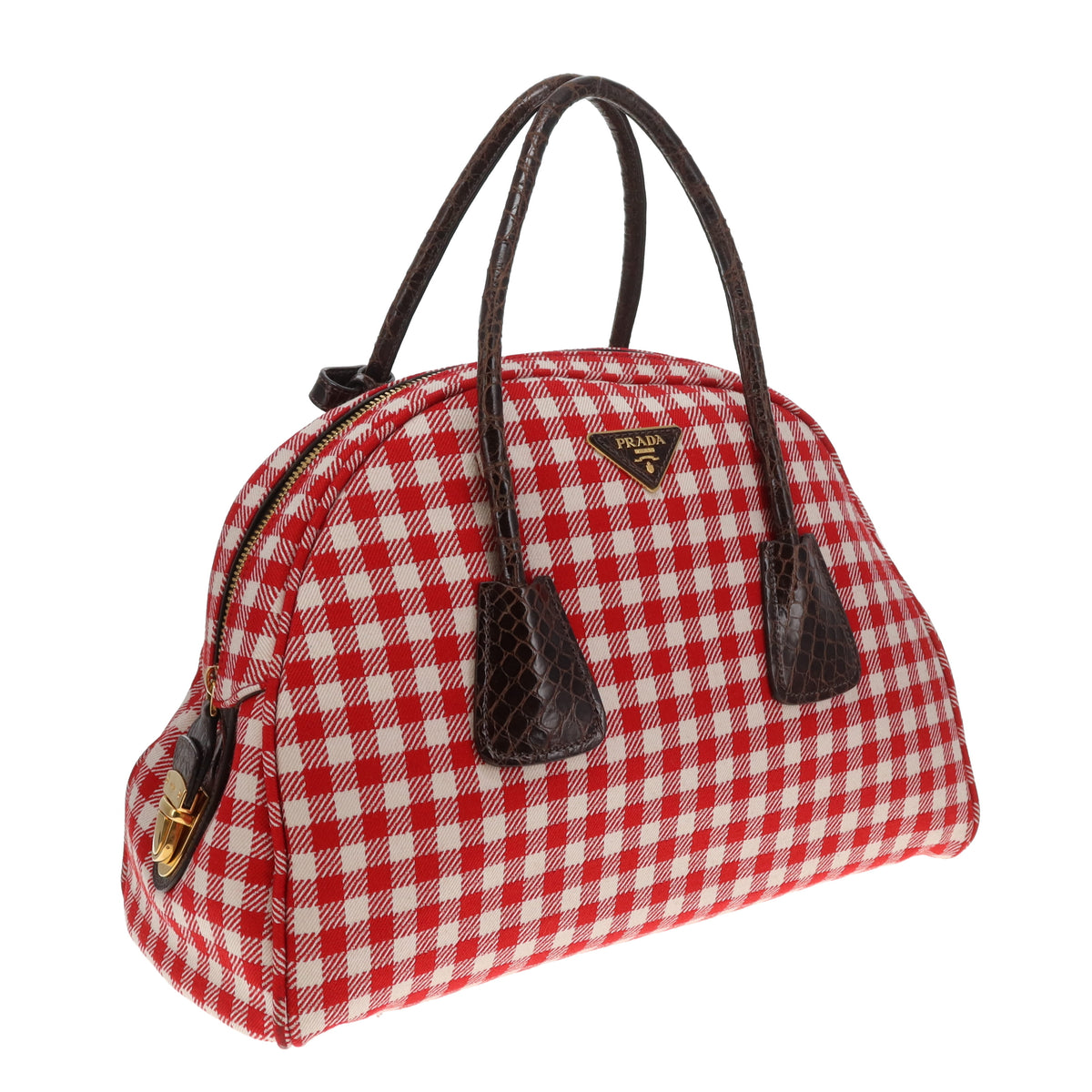 Prada Dome Large Bag Red/White Check with Caymen Trims