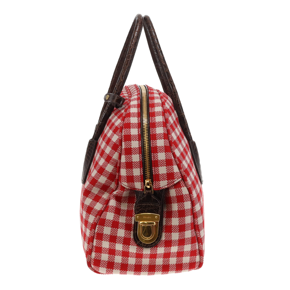 Prada Dome Large Bag Red/White Check with Caymen Trims