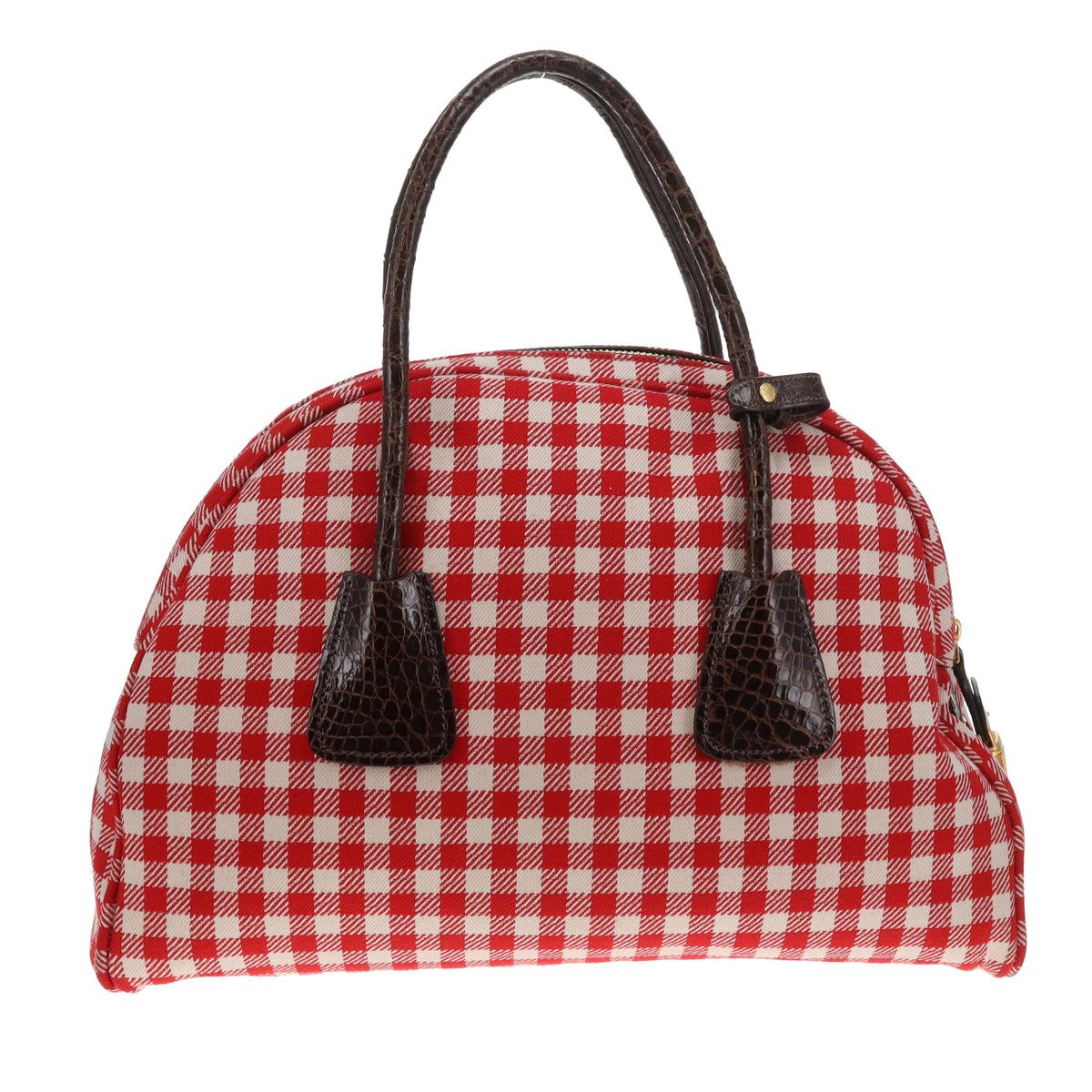 Prada Dome Large Bag Red/White Check with Caymen Trims