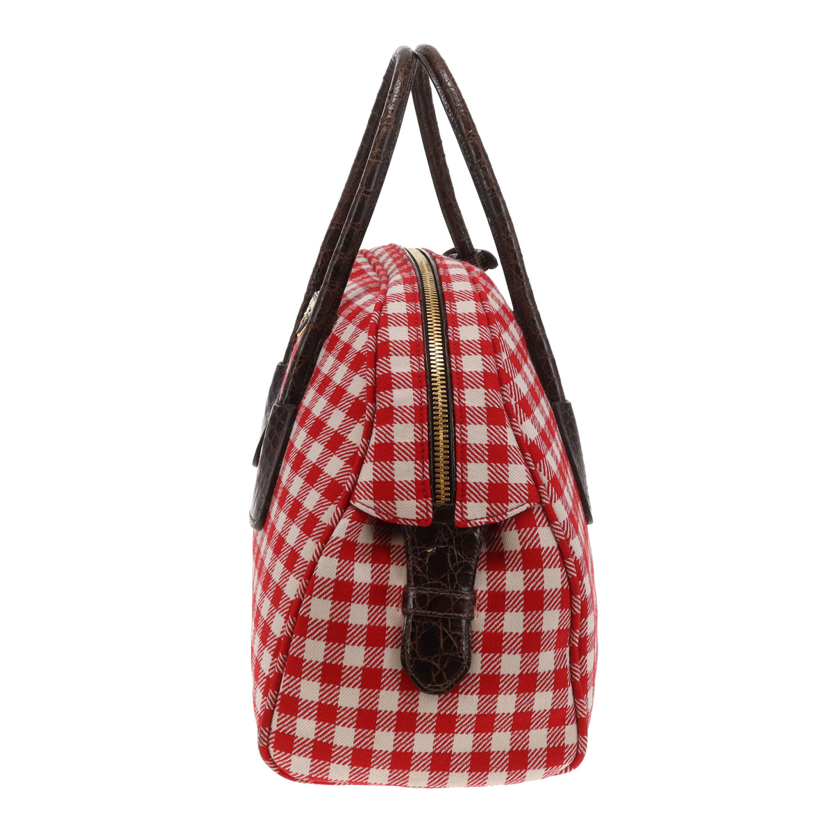 Prada Dome Large Bag Red/White Check with Caymen Trims