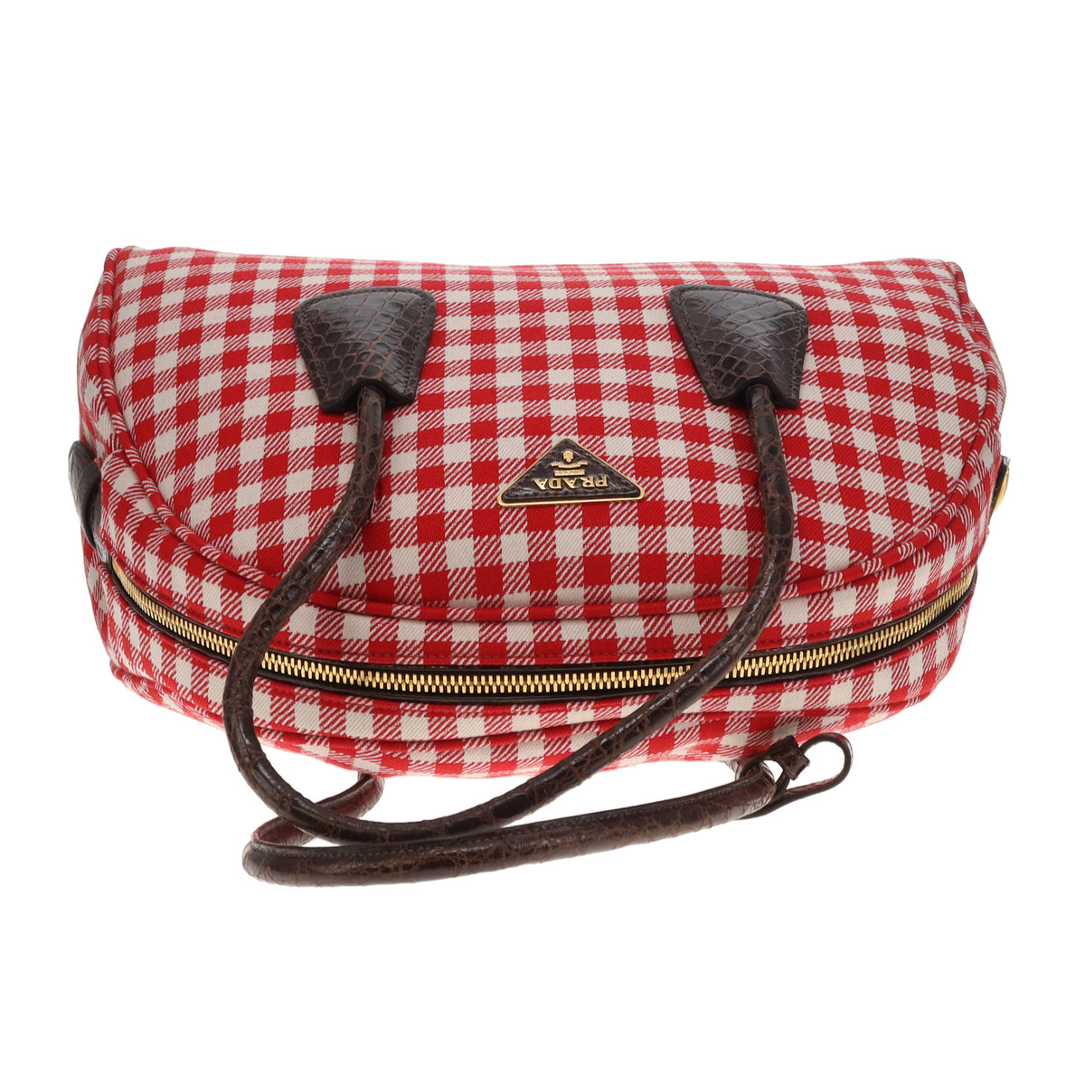 Prada Dome Large Bag Red/White Check with Caymen Trims