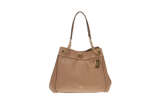 Coach Beige leather Edie Turnlock Shoulder Bag