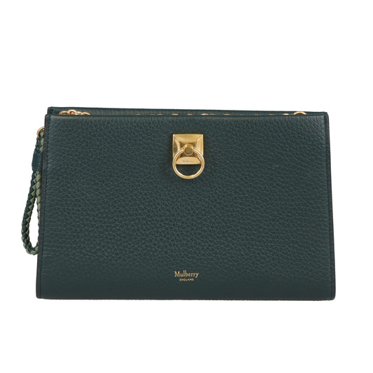Mulberry Iris Wallet On Chain Dark Green Leather