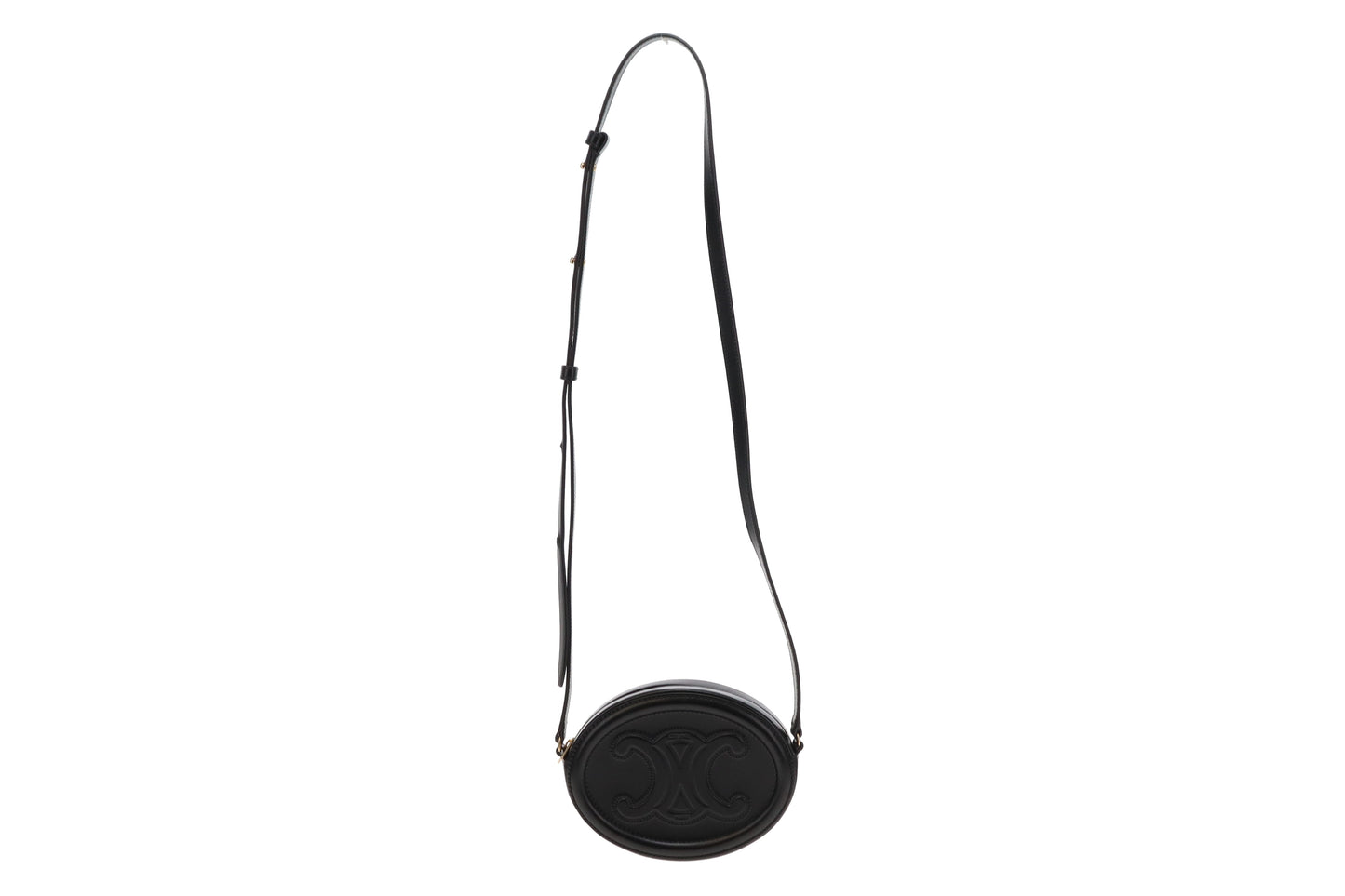 Celine Black Smooth Leather Triomphe Oval Crossbody